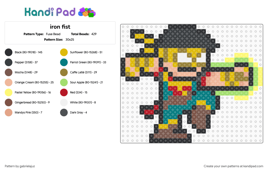 iron fist - Fuse Bead Pattern by gabrielajuz on Kandi Pad - beige, black, colorful, teal, yellow