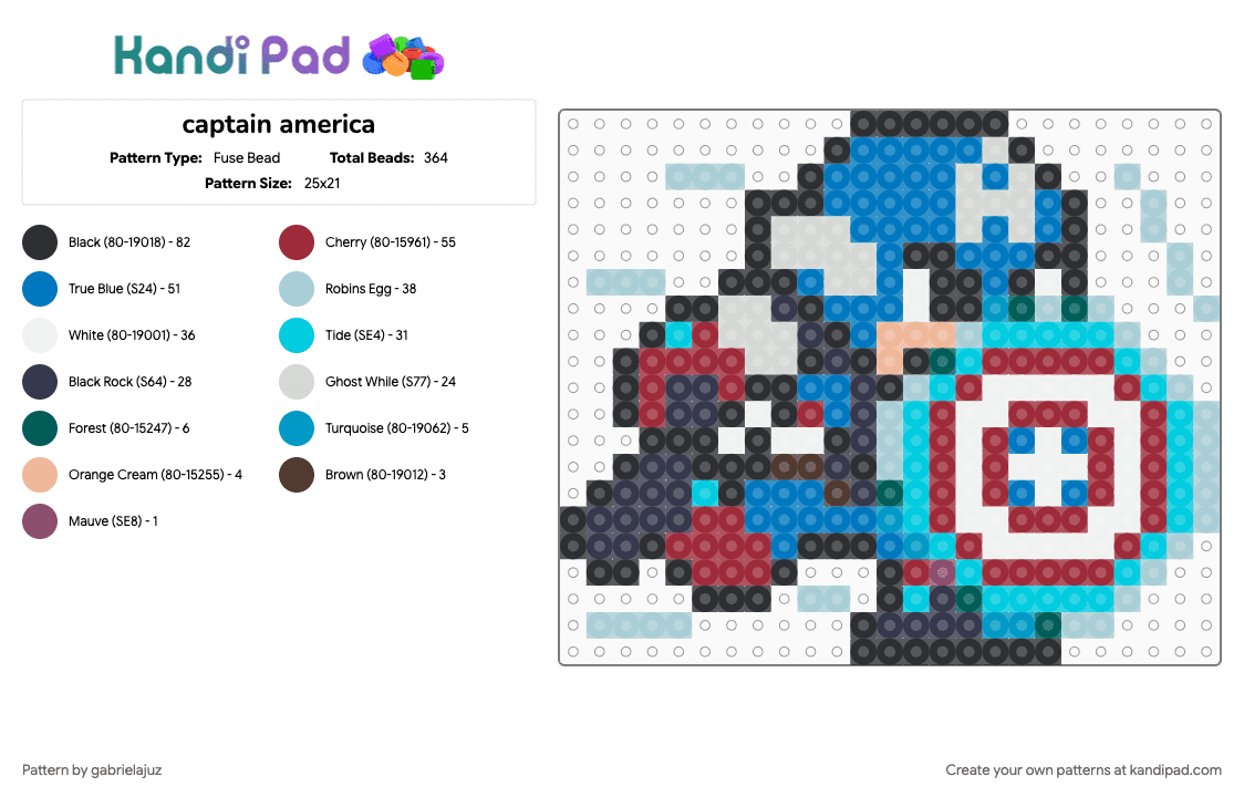 captain america - Fuse Bead Pattern by gabrielajuz on Kandi Pad - blue, light blue, purple, red
