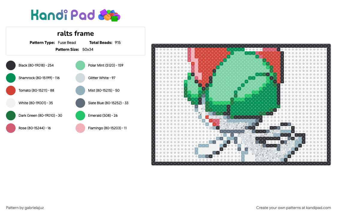 ralts frame - Fuse Bead Pattern by gabrielajuz on Kandi Pad - beige, green, red, teal