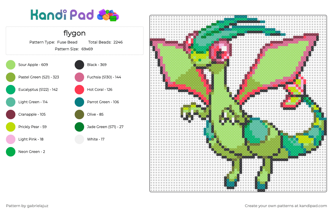 flygon - Fuse Bead Pattern by gabrielajuz on Kandi Pad - green