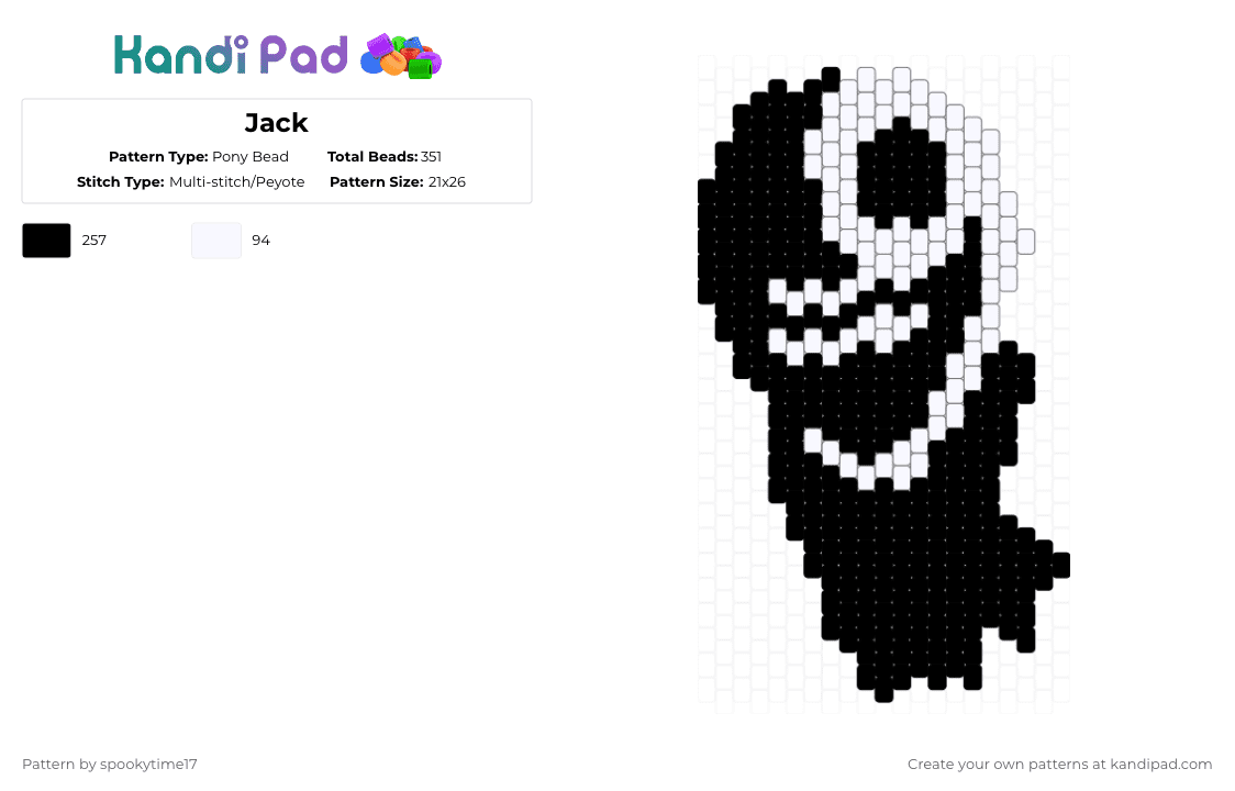 Jack doors - Pony Bead Pattern by spookytime17 on Kandi Pad - white,black