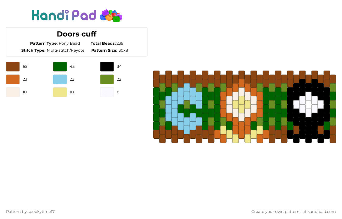 Doors cuff - Pony Bead Pattern by spookytime17 on Kandi Pad - red,green