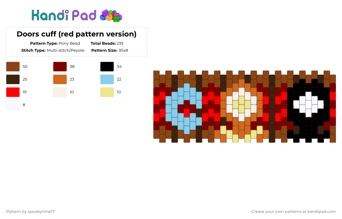 Doors cuff (red pattern version) - Pony Bead Pattern by spookytime17 on Kandi Pad - brown,red