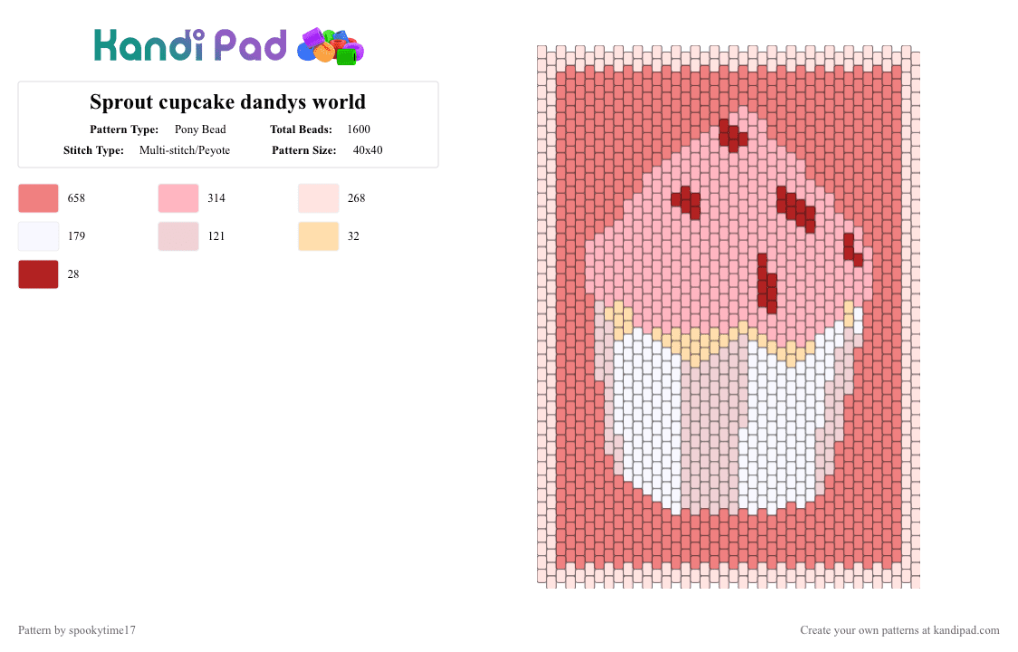 Sprout cupcake dandys world - Pony Bead Pattern by spookytime17 on Kandi Pad - red