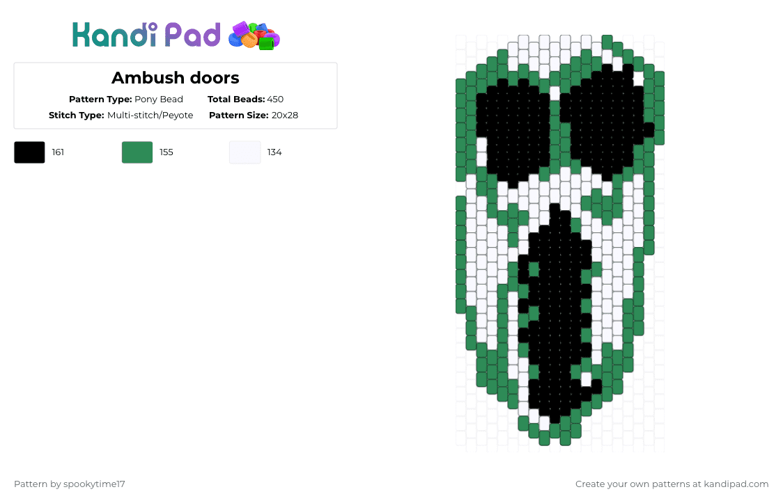 Ambush doors - Pony Bead Pattern by spookytime17 on Kandi Pad - white,green