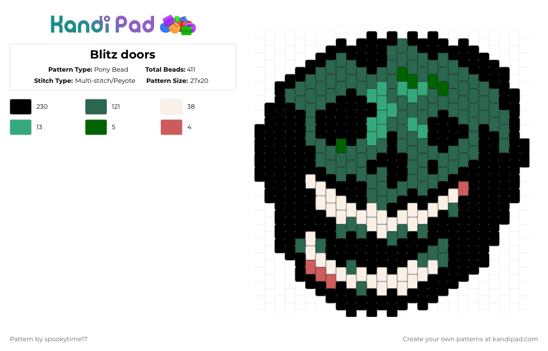 Blitz doors - Pony Bead Pattern by spookytime17 on Kandi Pad - black,teal