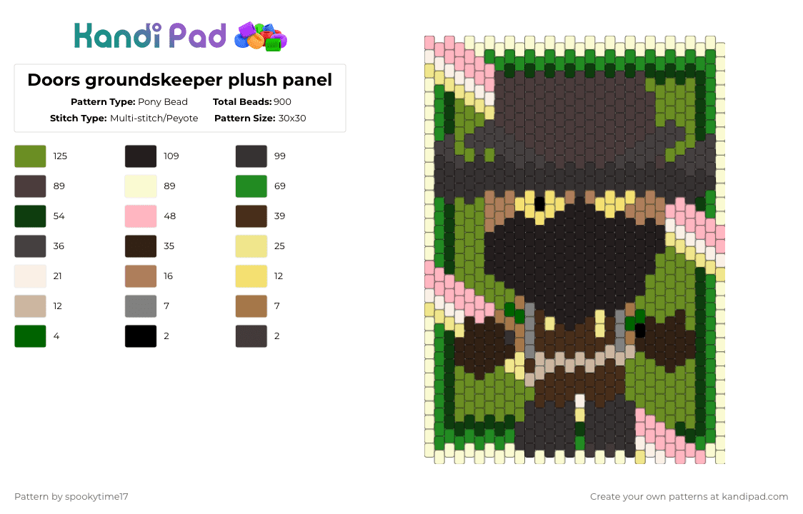 Doors groundskeeper plush panel - Pony Bead Pattern by spookytime17 on Kandi Pad - brown,green