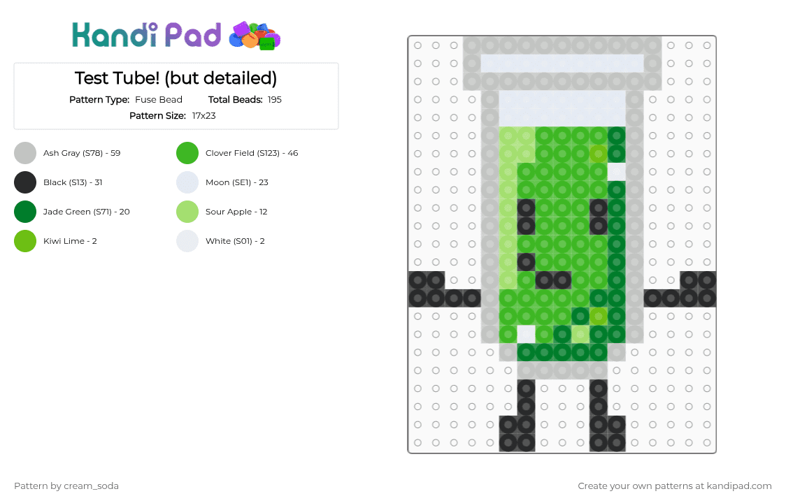 Test Tube! (but detailed) - Fuse Bead Pattern by cream_soda on Kandi Pad - green,beige