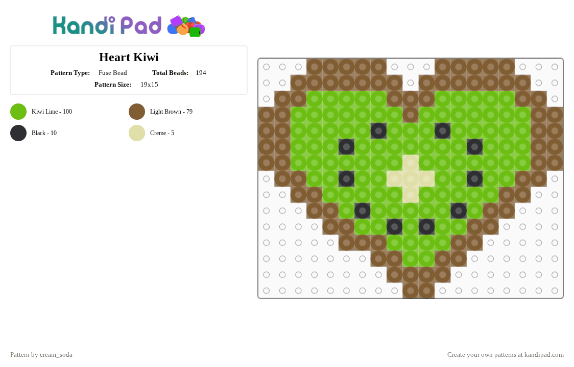 Heart Kiwi - Fuse Bead Pattern by cream_soda on Kandi Pad - green,tan