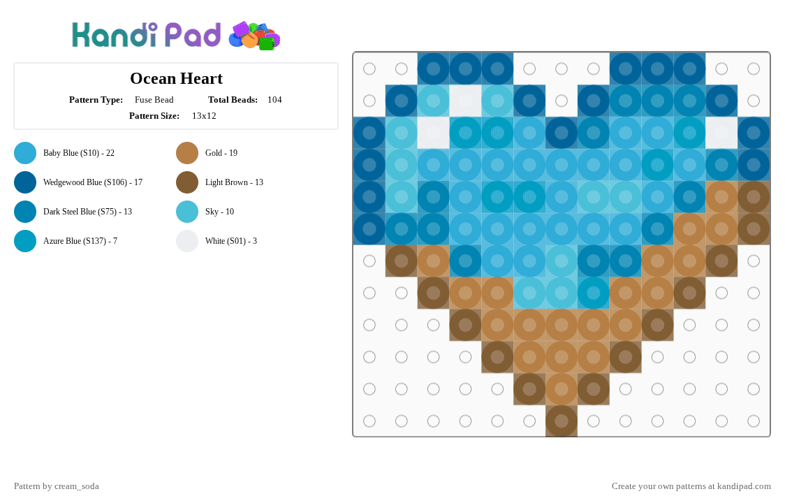Ocean Heart - Fuse Bead Pattern by cream_soda on Kandi Pad - light blue