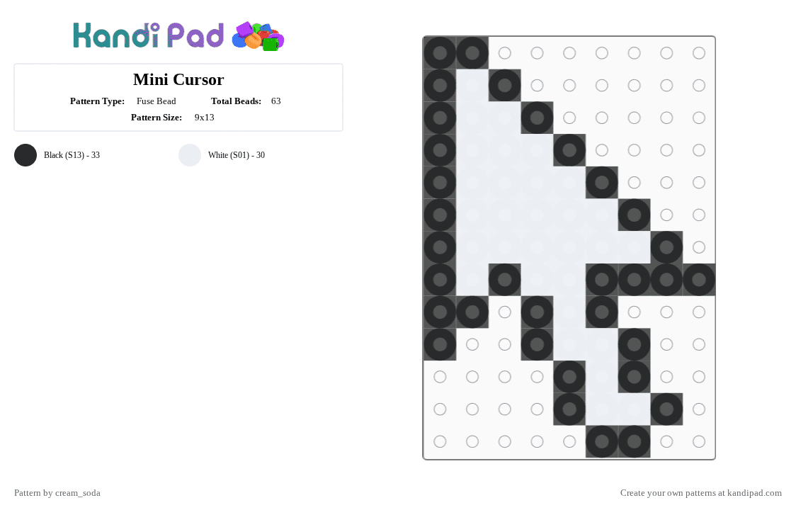 Mini Cursor - Fuse Bead Pattern by cream_soda on Kandi Pad - black,white
