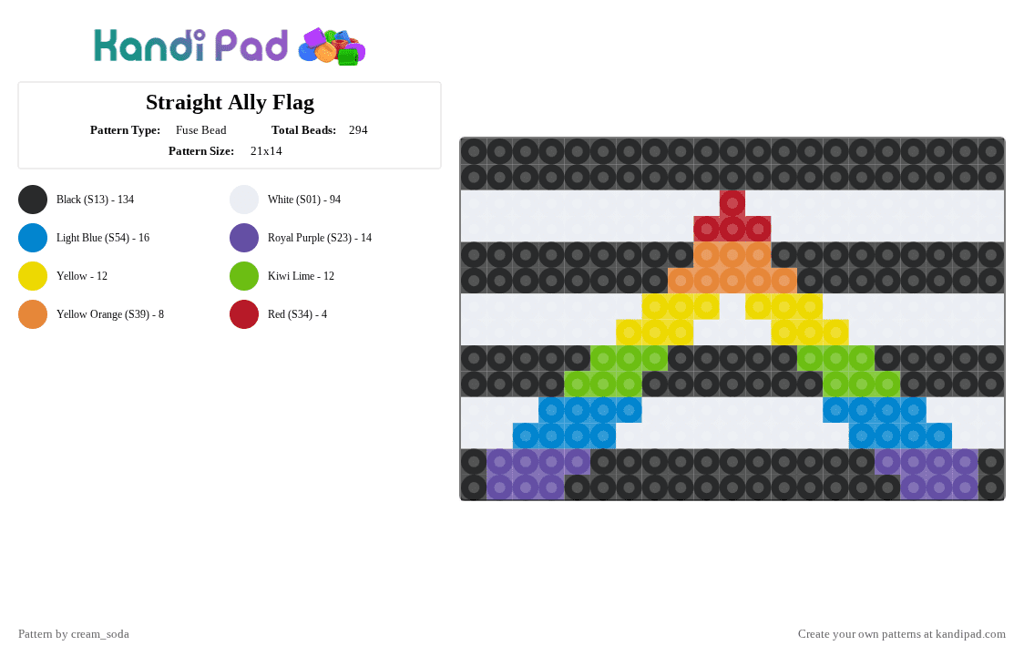 Ally Color Patterns Straight Ally Flag Fuse Bead Pattern - Kandi Pad | Kandi Patterns, Fuse ...