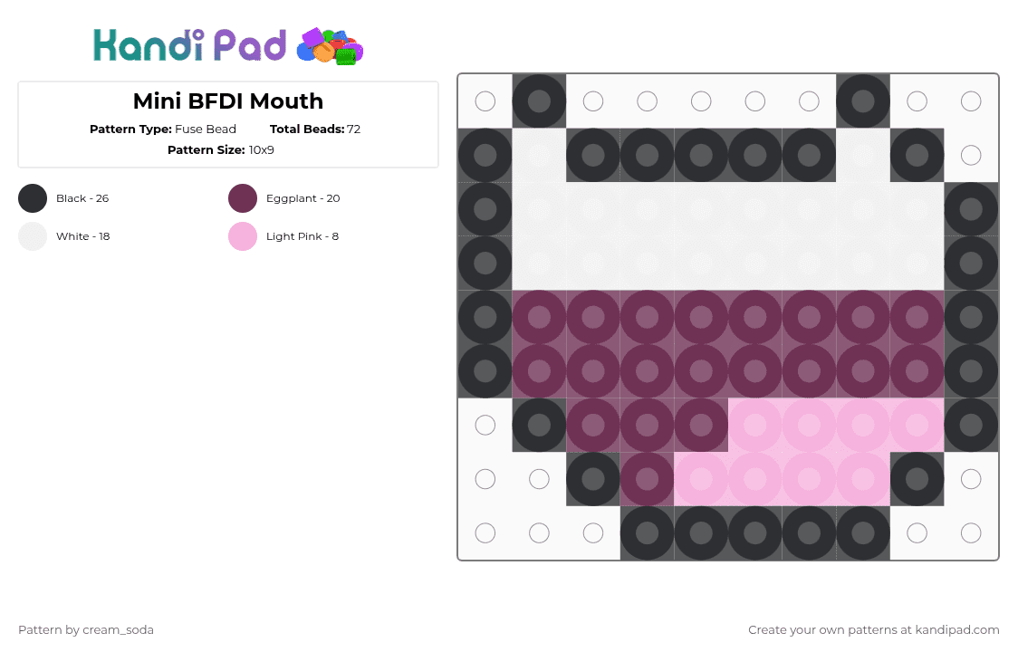 Mini BFDI Mouth - Fuse Bead Pattern by cream_soda on Kandi Pad - white,pink