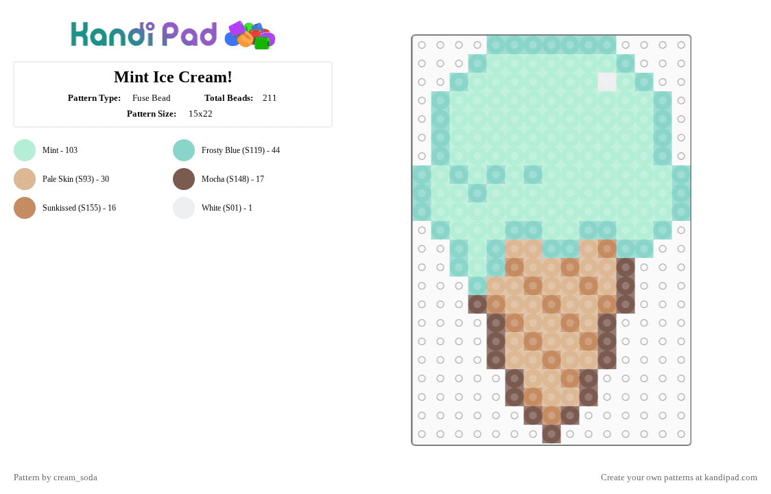 Mint Ice Cream! - Fuse Bead Pattern by cream_soda on Kandi Pad - light blue