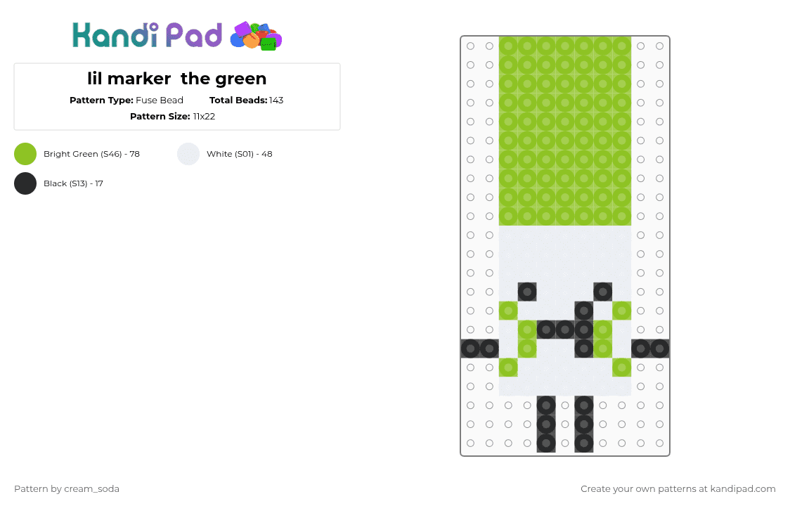 lil marker the green - Fuse Bead Pattern by cream_soda on Kandi Pad - green,white