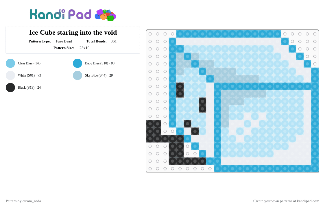Ice Cube staring into the void - Fuse Bead Pattern by cream_soda on Kandi Pad - cotdicy, light blue