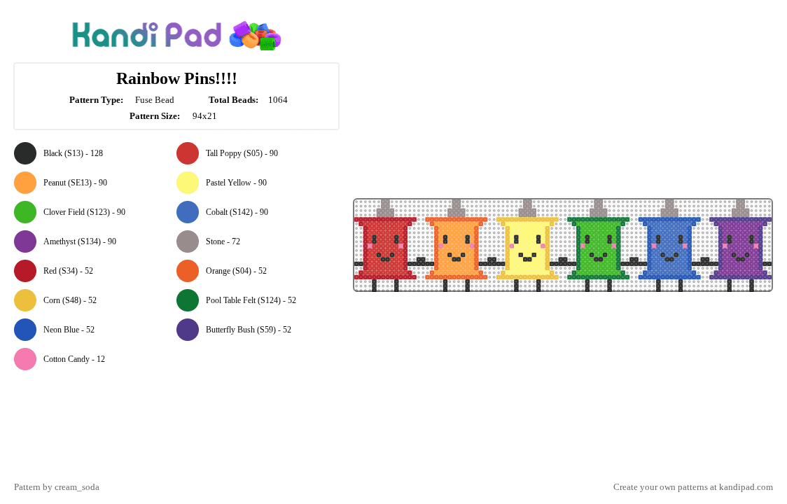 Rainbow Pins!!!! - Fuse Bead Pattern by cream_soda on Kandi Pad - orange,green,colorful,cotdpins
