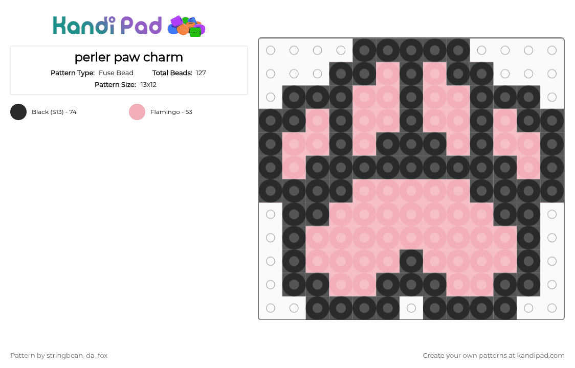 perler paw charm - Fuse Bead Pattern by stringbean_da_fox on Kandi Pad - beige, black, cat, furry, fuse bead, paw, perler, therian