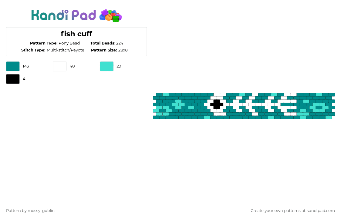 fish cuff - Pony Bead Pattern by stringbean_da_fox on Kandi Pad - teal,fish,fish bones,bubbles,ocean,animal,kandi cuff