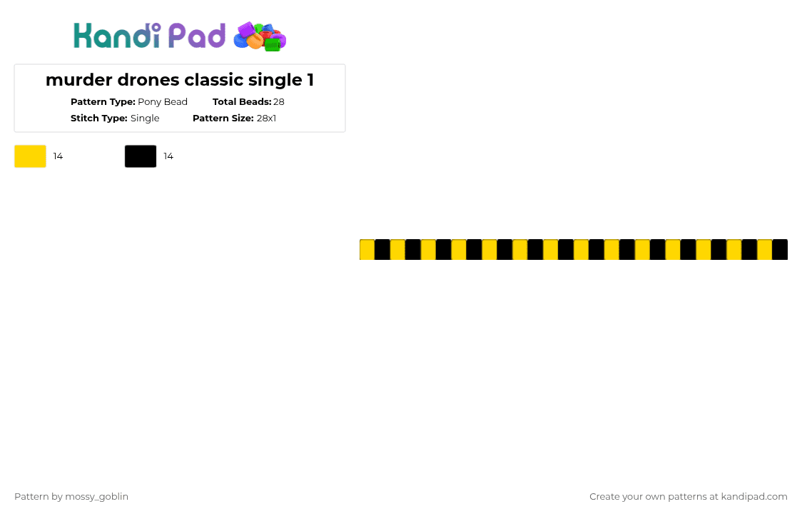 murder drones single - Pony Bead Pattern by stringbean_da_fox on Kandi Pad - yellow,black,murder drones,single,murder drones classic set