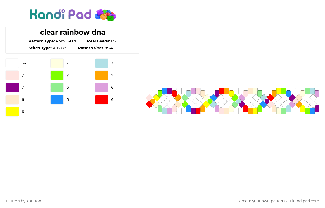 clear rainbow dna - Pony Bead Pattern by xbutton on Kandi Pad - light blue, pink, white