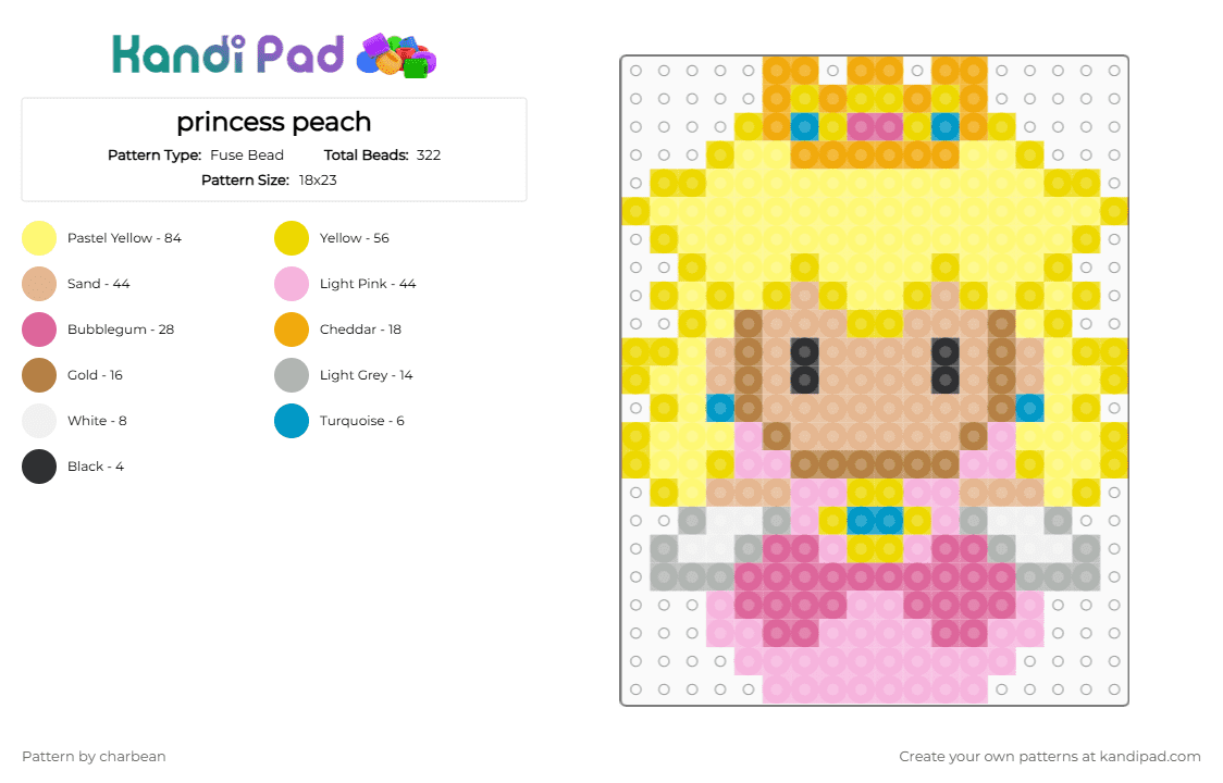 princess peach - Fuse Bead Pattern by charbean on Kandi Pad - yellow,pink,beige