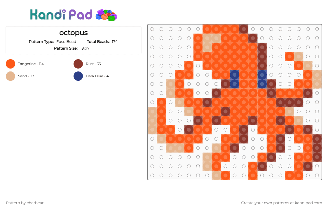 octopus - Fuse Bead Pattern by charbean on Kandi Pad - orange