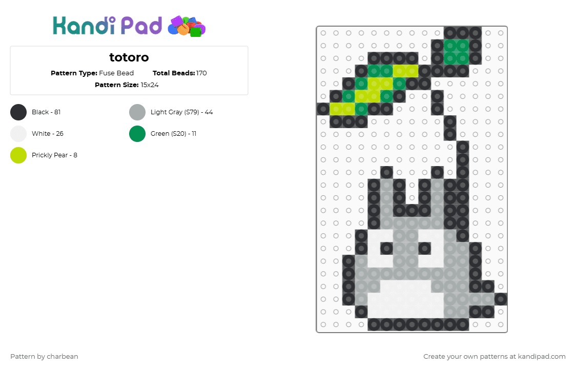 totoro - Fuse Bead Pattern by charbean on Kandi Pad - gray,green
