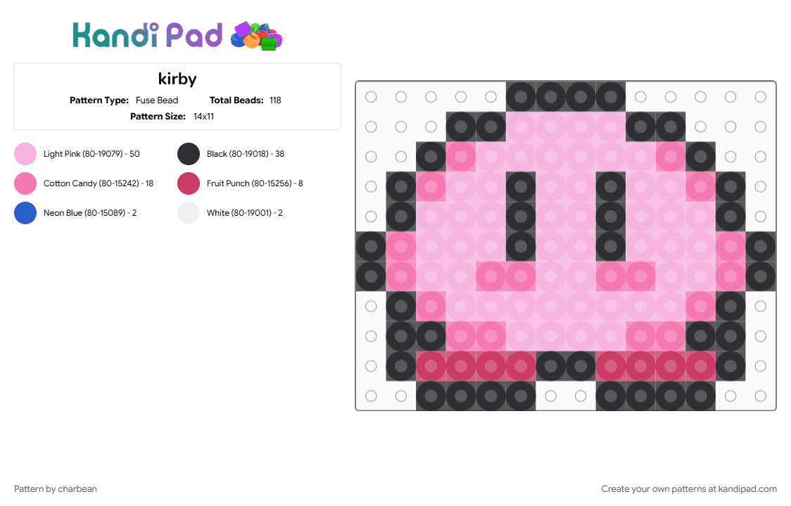 kirby - Fuse Bead Pattern by charbean on Kandi Pad - black, character, cute, kirby, pink