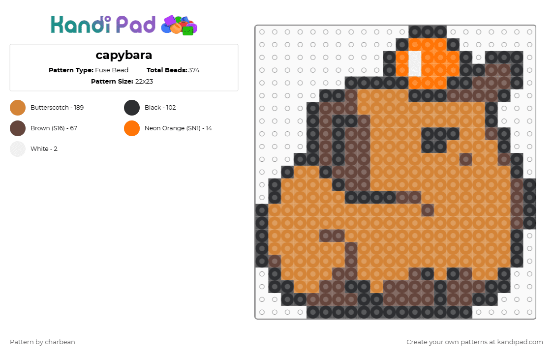 capybara - Fuse Bead Pattern by charbean on Kandi Pad - orange
