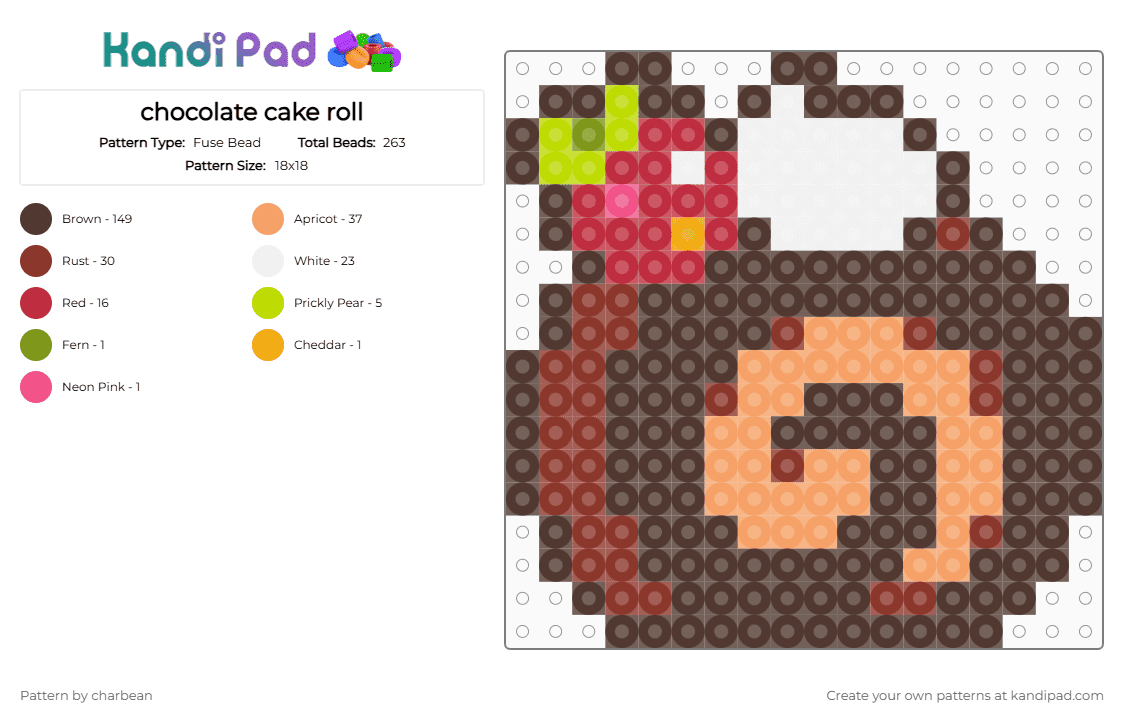 chocolate cake roll - Fuse Bead Pattern by charbean on Kandi Pad - brown,red,orange
