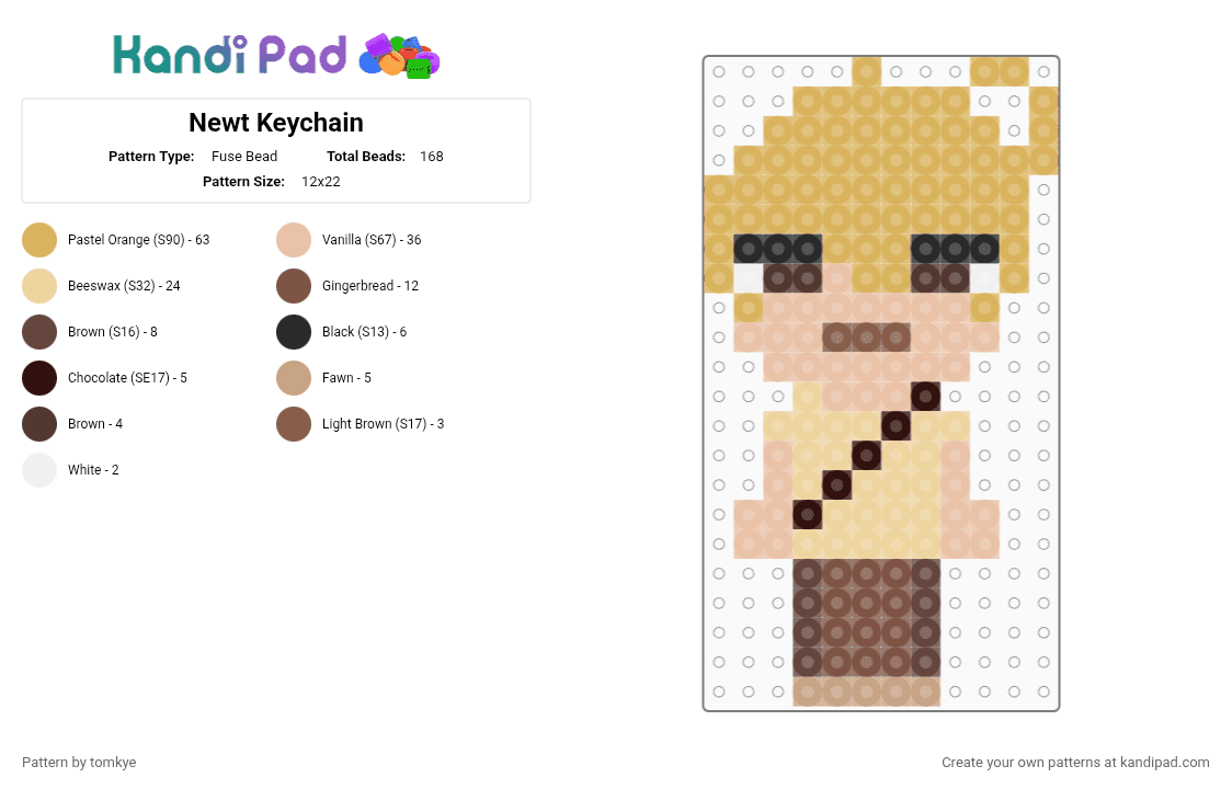 Newt Keychain - Fuse Bead Pattern by tomkye on Kandi Pad - beige, orange