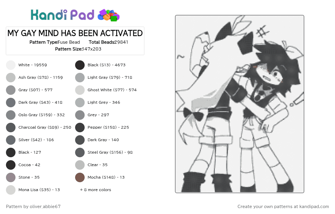 MY GAY MIND HAS BEEN ACTIVATED - Fuse Bead Pattern by teto_vanity32 on Kandi Pad - white,beige,gray