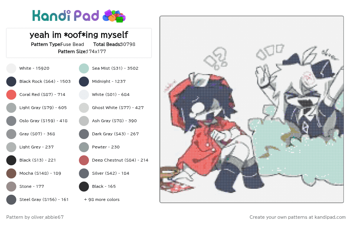 yeah im *oof*ing myself - Fuse Bead Pattern by teto_vanity32 on Kandi Pad - white,gray,purple,red,colorful