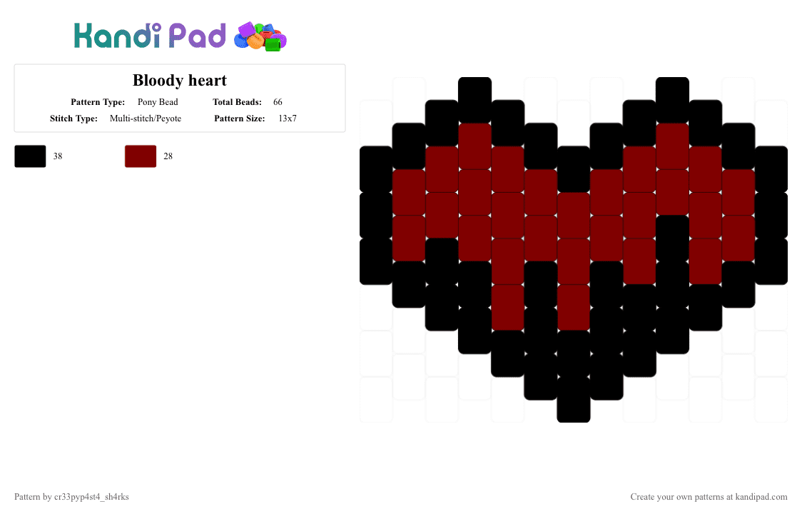 Bloody heart - Pony Bead Pattern by deleted_user_386015 on Kandi Pad - black,brown