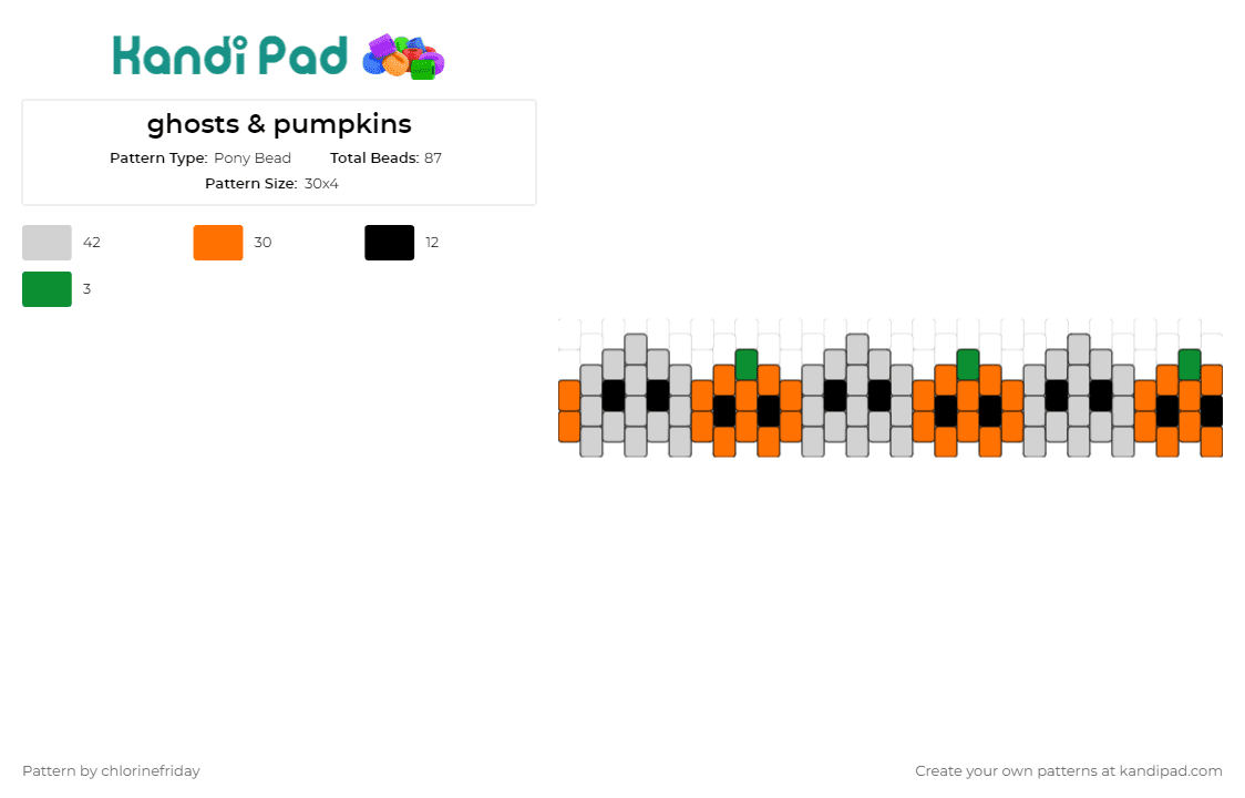 ghosts & pumpkins - Pony Bead Pattern by chlorinefriday on Kandi Pad - ghosts,pumpkins,spooky,halloween,cuff
