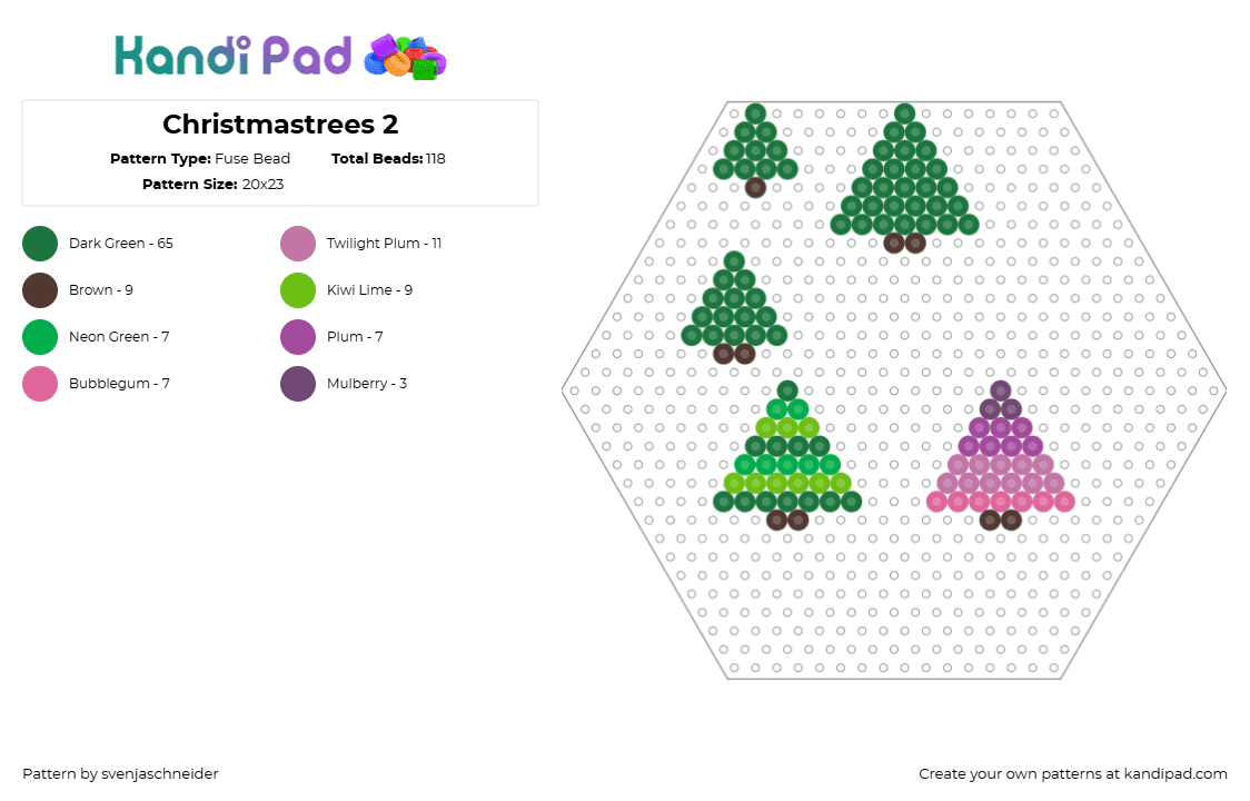 Christmastrees 2 - Fuse Bead Pattern by svenjaschneider on Kandi Pad - trees,christmas,pine,charms,festive,holiday,nature,green,pink