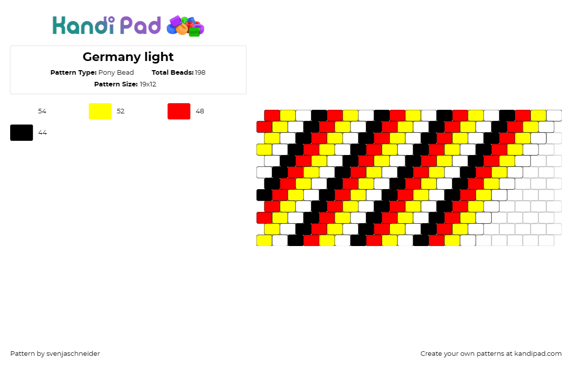 Germany light - Pony Bead Pattern by svenjaschneider on Kandi Pad - germany,diagonal,stripes,minimal,simple,red,yellow