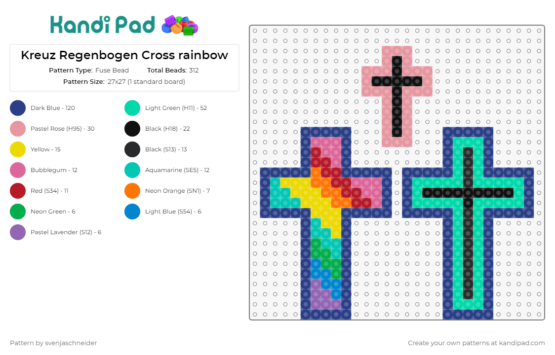 Kreuz Regenbogen Cross rainbow - Fuse Bead Pattern by svenjaschneider on Kandi Pad - cross,religion,rainbow,colorful,spirituality,diversity,faith,inclusivity