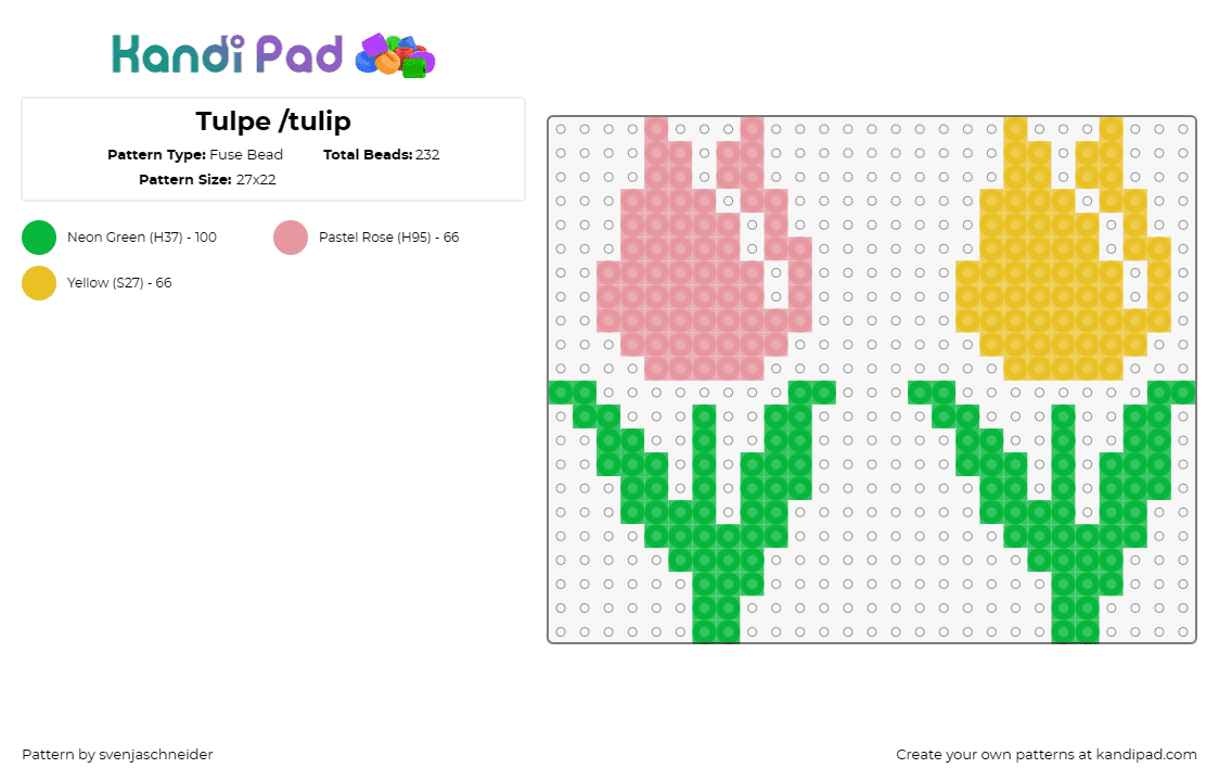 Tulpe /tulip - Fuse Bead Pattern by svenjaschneider on Kandi Pad - tulips,flowers,plants,nature,easter,spring,pastel,blossom,garden,pink,yellow,gre