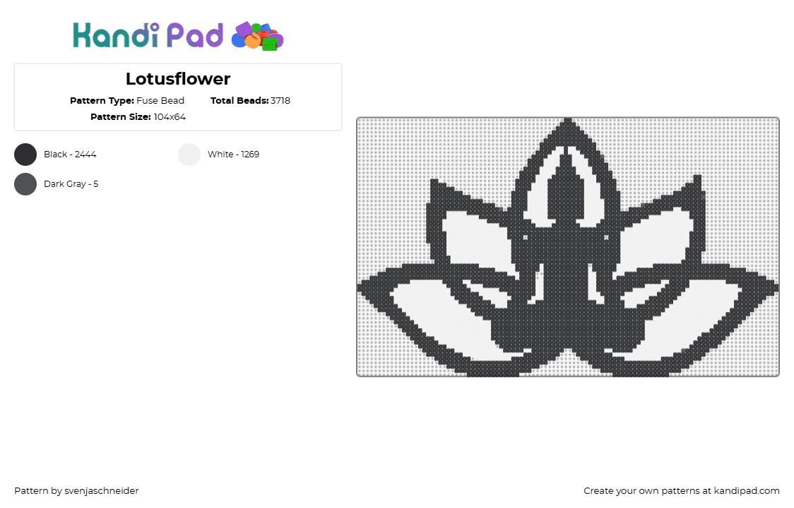 Lotusflower - Fuse Bead Pattern by svenjaschneider on Kandi Pad - yoga,lotus,meditation,silhouette,flower,geometric,black,white