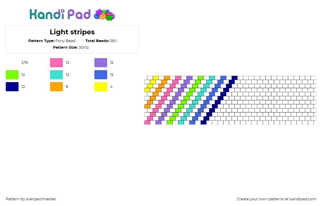 Light stripes - Pony Bead Pattern by svenjaschneider on Kandi Pad - diagonal,stripes,minimal,simple,colorful,cuff,white