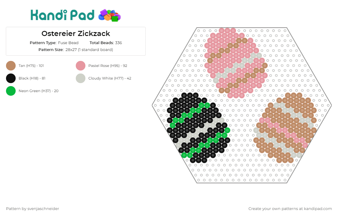Ostereier Zickzack - Fuse Bead Pattern by svenjaschneider on Kandi Pad - eggs,easter,holiday,playful,zigzag,cheerful,creative,seasonal,festive,decoration,tan,pink,black