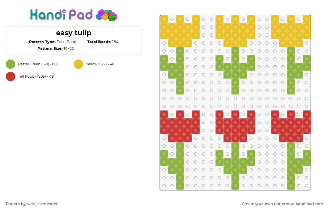 easy tulip - Fuse Bead Pattern by svenjaschneider on Kandi Pad - tulips,flowers,garden,plants,nature,easter,spring,bloom,red,yellow,green