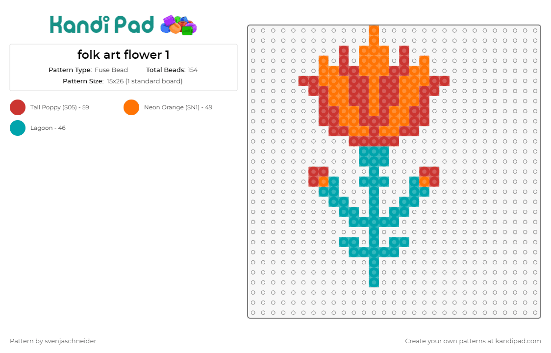 folk art flower 1 - Fuse Bead Pattern by svenjaschneider on Kandi Pad - flower,art,plant,nature,fiery,floral,ornate,orange,light blue