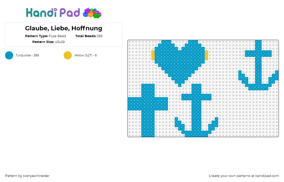 Glaube, Liebe, Hoffnung - Fuse Bead Pattern by svenjaschneider on Kandi Pad - anchor,cross,heart,symbols,love,religion,light blue