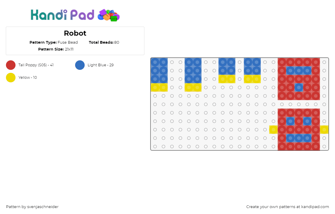 Robot - Fuse Bead Pattern by svenjaschneider on Kandi Pad - robot,3d,simple,red,blue