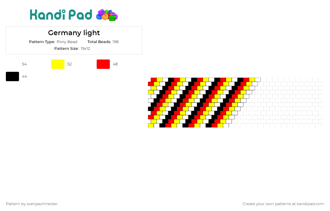 Germany light - Pony Bead Pattern by svenjaschneider on Kandi Pad - germany,diagonal,stripes,minimal,simple,red,yellow