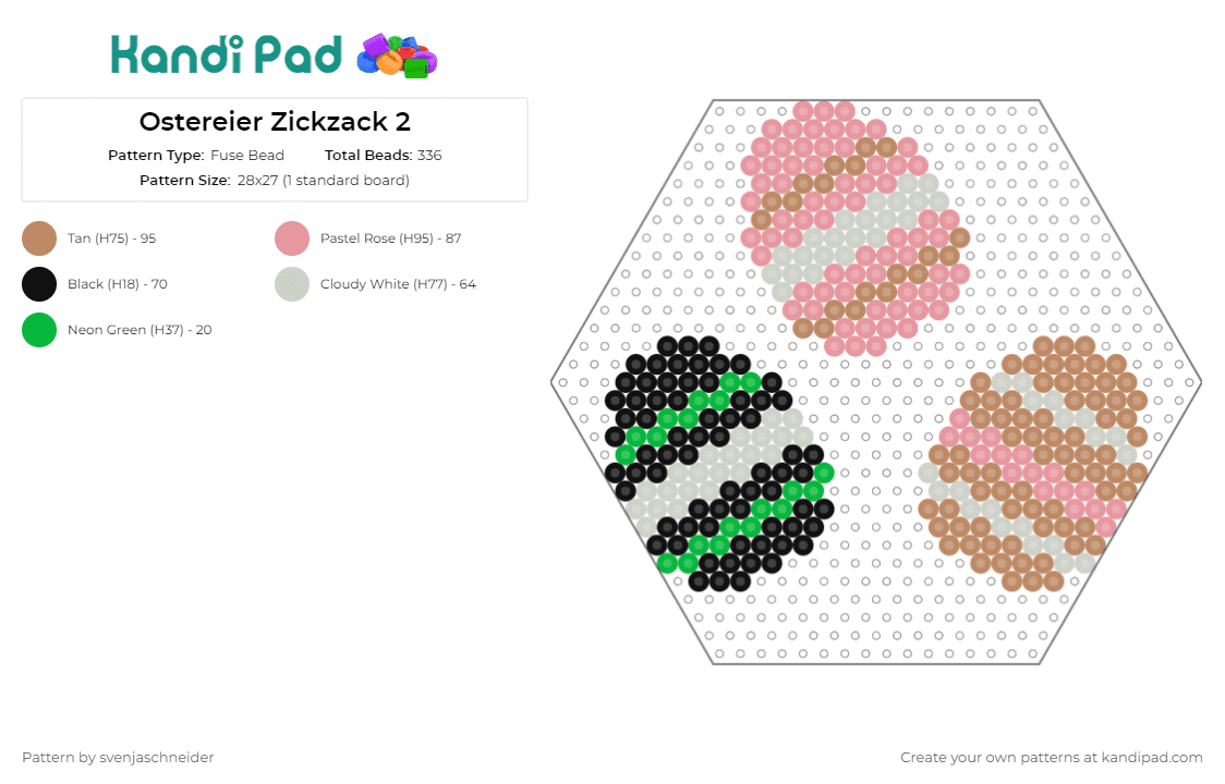 Ostereier Zickzack 2 - Fuse Bead Pattern by svenjaschneider on Kandi Pad - eggs,easter,holiday,vibrant,zigzag,playful,festive,celebration,color,joy,pink,tan,black