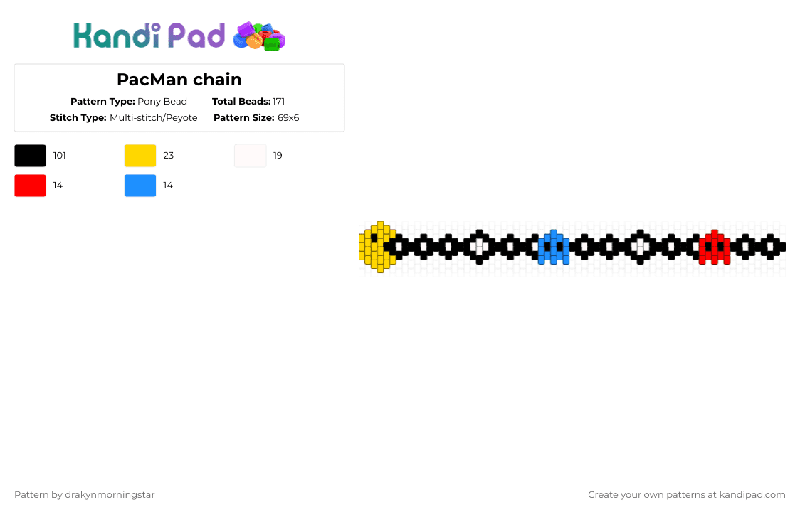 PacMan chain - Pony Bead Pattern by drakynmorningstar on Kandi Pad - black,yellow